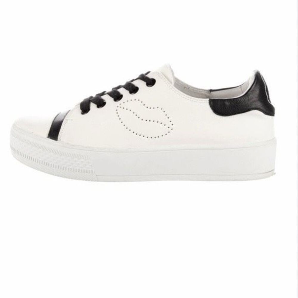 Alice + Olivia White Leather Platform Sneakers Lips Face Embroidered EU 37